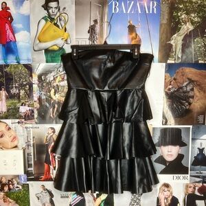 Boutique Game day Faux Leather Ruffled Strapless Mini Dress, Size M